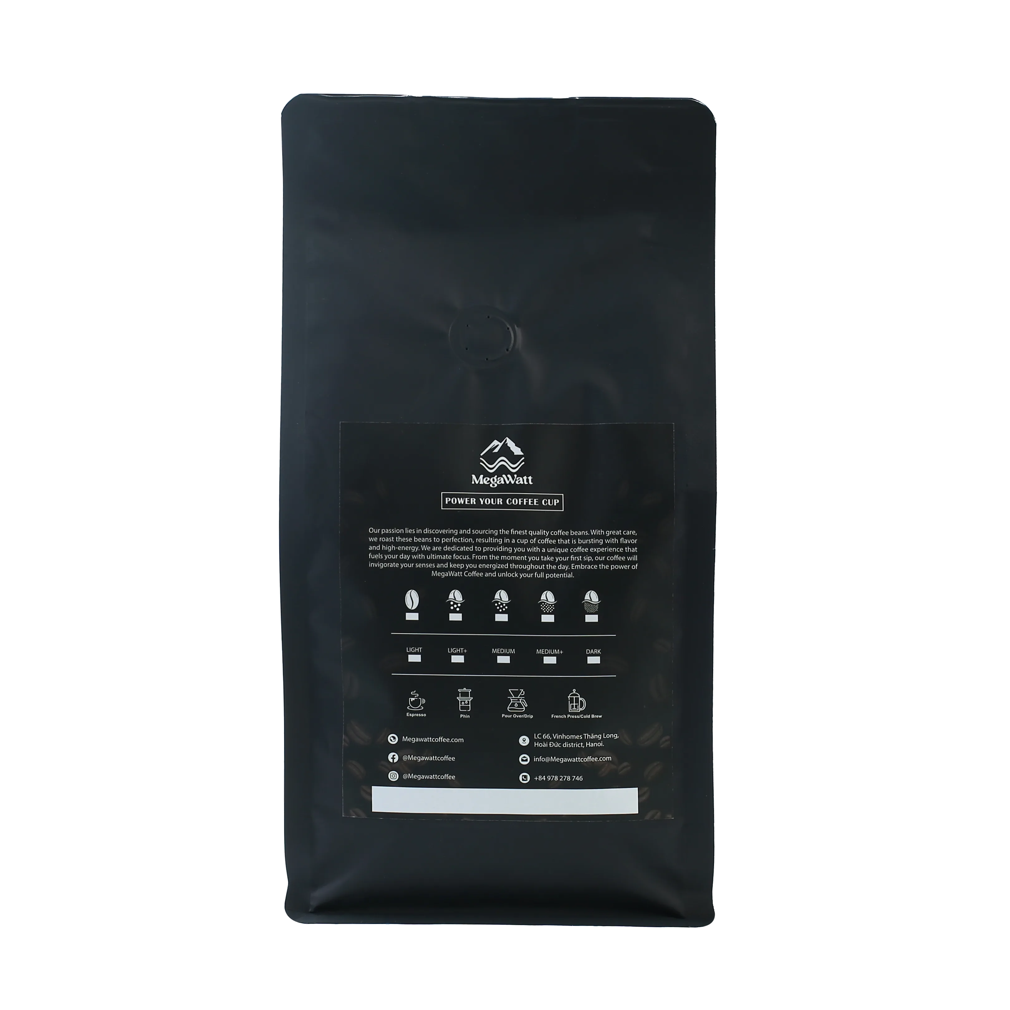product photo of back packaging design megawattcoffee