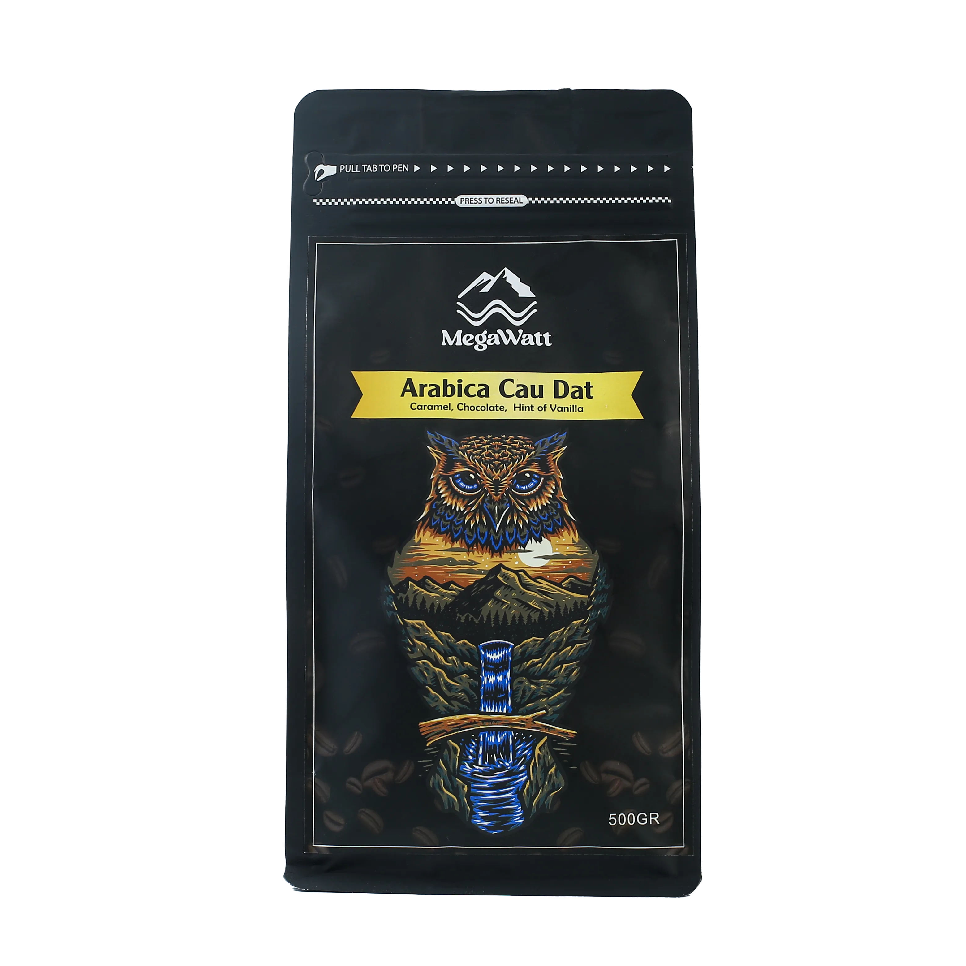 Simple product photo of 500 grams of arabica Cau Dat