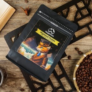 book- coffee cup- highland fusion blend the best coffee blend